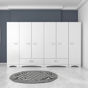 Dulap Haine Dormitor Ema 6 usi si 2 sertare, 243 x 181 x 48 cm