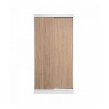 Dulap KOSS 01, usi glisante, corp alb + usi sonoma, 100x60x200 cm