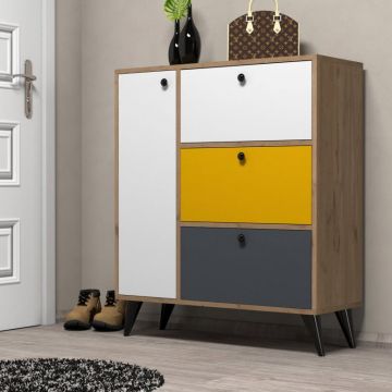 Dulap Pantofi Bella1804 Oak-Alb-Galben-Antracit