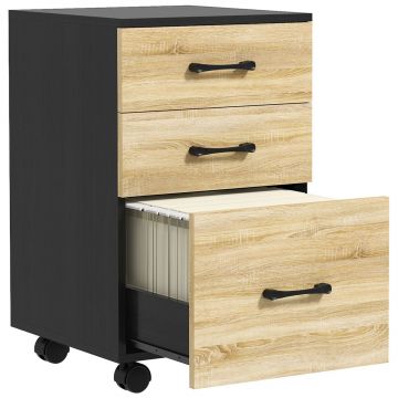 HOMCOM Dulap Vertical pentru Fișiere cu 3 Sertare, Dulap Mobil cu Roți și Bară Suspendată Reglabilă, 40x42x65 cm, Negru | Aosom Romania