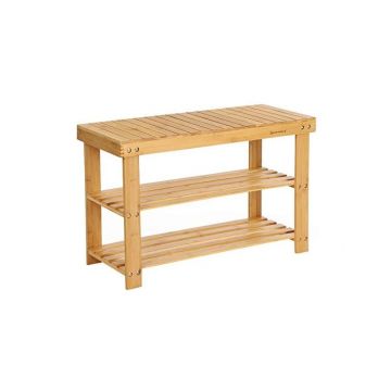 Pantofar tip banca, Songmics, 3 rafturi, Bambus, 28.5 x 70 x 45 cm
