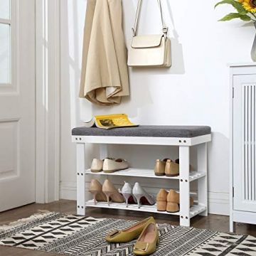 Bancuta hol cufar cu depozitare, Songmics, Alb-Gri, 71x29x49 cm