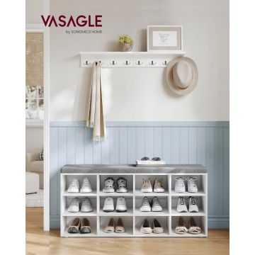 Bancuta hol cufar cu depozitare, Vasagle, Alb-Gri, 104x30.3x48 cm