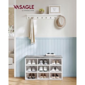 Bancuta hol cufar cu depozitare, Vasagle, Alb-Gri, 78.5x30.3x48 cm
