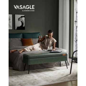 Bancuta hol cufar cu depozitare, Vasagle, Verde inchis, 120x40x45 cm