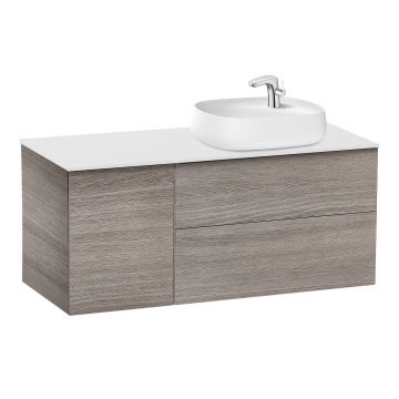 Dulap baza Roca Beyond cu usa si doua sertare pentru lavoar pe blat dreapta 120cm stejar city
