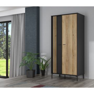 Dulap Cu 2 Usi Jeremix, Stejar Mauvella Si Negru Mat, 92 Cm