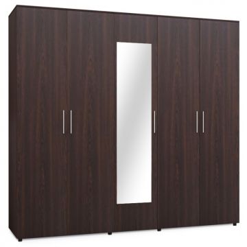 Dulap Cu Cinci Uși Luna Cu Oglindă Culoare Wenge 220x52x200 cm