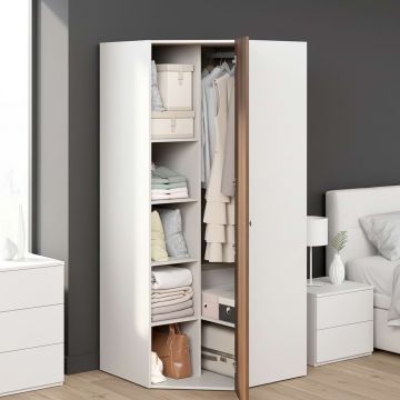 Dulap depozitare colt ARONA 84, A50, H195, 1U, Alb Portelan, Nuc Warmia