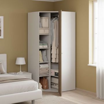 Dulap depozitare colt ARONA 84, A50, H195, 1U, Alb Portelan, Stejar