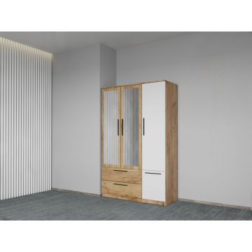 Dulap dormitor Alb+Stejar Levi C05