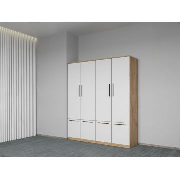 Dulap dormitor Alb+Stejar Levi C06