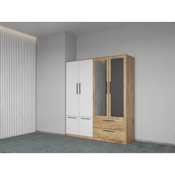 Dulap dormitor Alb+Stejar Levi C07