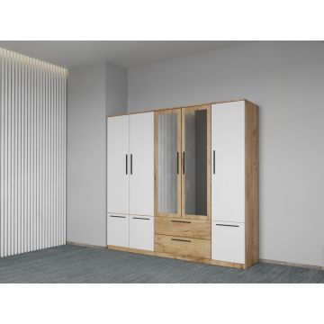 Dulap dormitor Alb+Stejar Levi C09