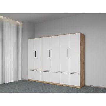 Dulap dormitor Alb+Stejar Levi C10