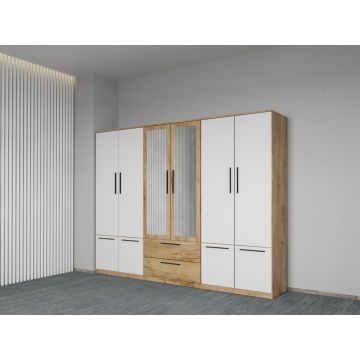 Dulap dormitor Alb+Stejar Levi C11
