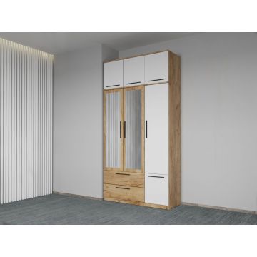 Dulap dormitor Alb+Stejar Levi C16