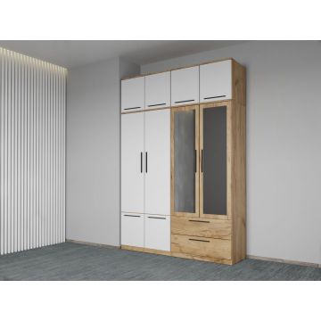 Dulap dormitor Alb+Stejar Levi C18