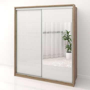 Dulap dormitor PRIMAVERA 185, H205, cu oglinda k3, Oak, Alb Gloss