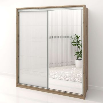 Dulap dormitor PRIMAVERA 185, H205, cu oglinda k5, Stejar, Alb Gloss
