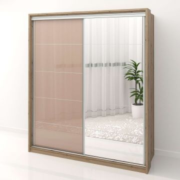 Dulap dormitor PRIMAVERA 185, H205, cu oglinda k5, Stejar, Cappuccino Gloss