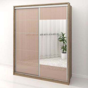 Dulap dormitor PRIMAVERA 185, H225, cu oglinda k3, Stejar, Cappuccino Gloss