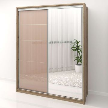 Dulap dormitor PRIMAVERA 185, H225, cu oglinda k5, Stejar, Cappuccino Gloss