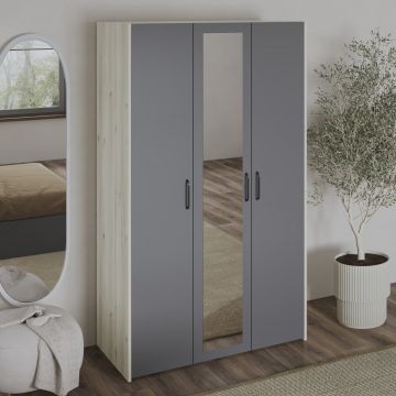 Dulap Malmo, 3 Usi, Stejar Alb/Antracit, 120 x 52 x 200 cm