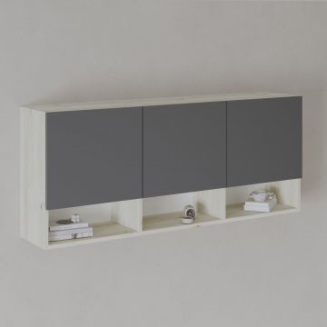 Dulap suspendat Malmo, 3 Usi, Stejar Alb/Antracit, 144 x 27 x 60 cm