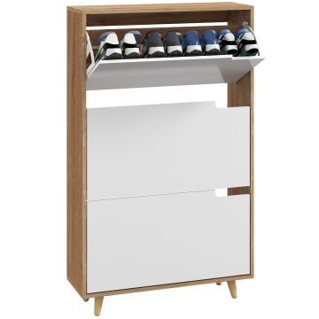 HOMCOM Dulap pentru Pantofi cu Economie de Spațiu cu 3 Sertare și Raft Reglabil, Suport Subțire pentru, 72x24x119 cm, Alb | Aosom Romania