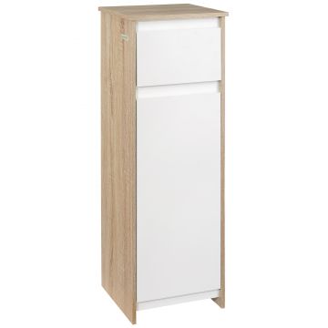 kleankin Dulap de Baie, Comodă cu 2 Niveluri și 1 Sertar din MDF, 32.6x30x90 cm, Lemn natural+Alb | Aosom Romania