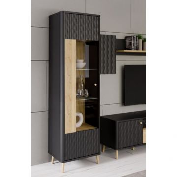 Vitrina Inalta Cu 1 Usa Flexytone, Stejar Mauvella Si Negru Mat, 58.6 Cm