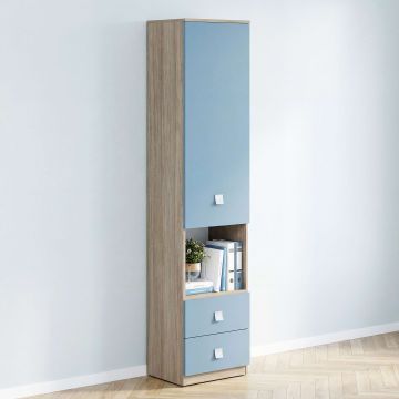Dulap birou bibliorafturi LINEA 45, 1 Usa, 2 Sertare, Oak, Denim