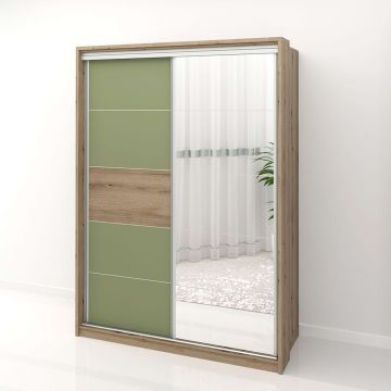 Dulap dormitor PRIMAVERA 155, H205, cu oglinda k5, Stejar, Pesto Dulap dormitor PRIMAVERA 155, H205, cu oglinda k5, Stejar, Pesto