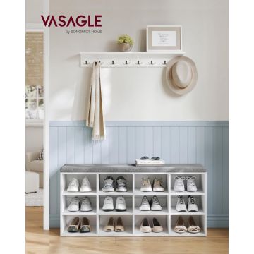 Bancuta hol cufar cu depozitare, Vasagle, Alb-Gri, 104x30.3x48 cm