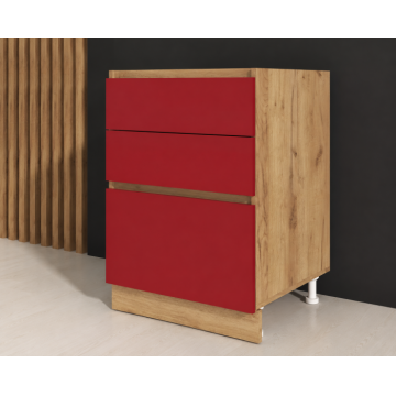 Corp inferior bucatarie Chelsea 3 seratre Stejar K003 Acril Rosu 60x49x82 cm