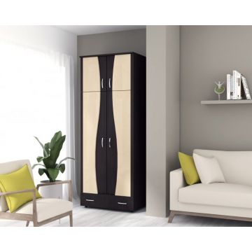 Dulap 2Usi S Despartitor, 90x50x198 cm Wenge+Mesteacan