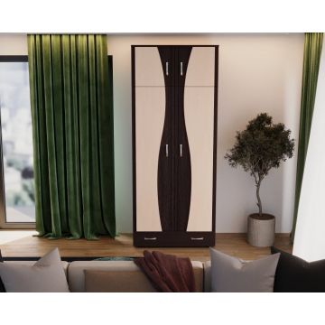 Dulap 2Usi S Despartitor, 90x50x198 cm Wenge+Mesteacan