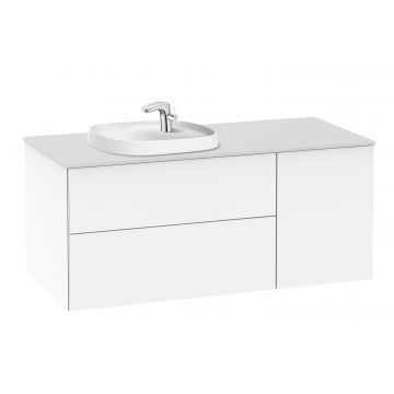 Dulap baza Roca Beyond cu usa si doua sertare pentru lavoare in blat orientare stanga 120cm alb lucios