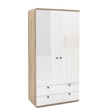 Dulap haine PRIMAVERA 90, H180, 2U2S, bara umerase, Stejar, Alb Gloss