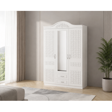 Dulap ZQE 012 MDF - 3 Usi +2 Sertare, 150x211x52 cm, Alb