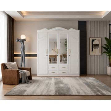 Dulap ZQW 034 MDF 4 Usi 4 Sertare Alb 200x52x215 cm