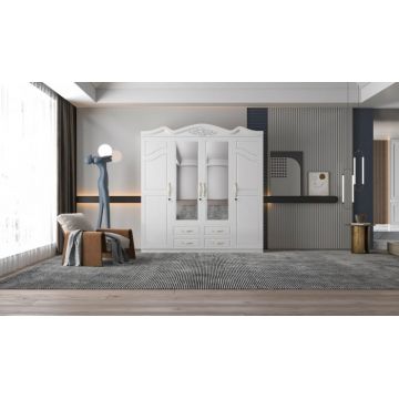 Dulap ZQW-034 MDF - 4U 4S, 200x50x200 cm, Alb