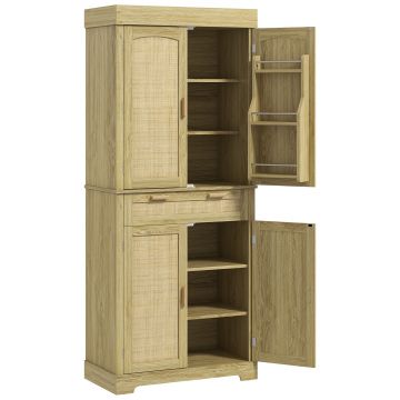 HOMCOM Dulap Bucătărie 76×40×183 cm cu 2 Uși și Sertar, Rafturi Condimente, Stejar | Aosom Romania