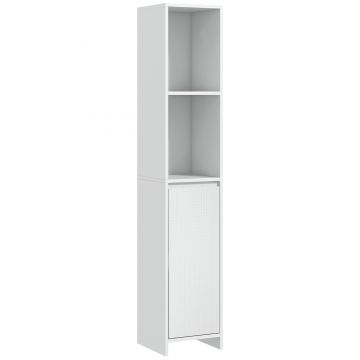 HOMCOM Dulap de Baie cu Dulăpior și 2 Compartimente Deschise, Mobilier Baie cu Spațiu de Depozitare, 30x30x160 cm, Alb | Aosom Romania