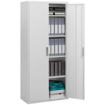 HOMCOM Dulap de Depozitare pentru Birou cu 5 Niveluri, Dulap Metalic cu 2 Uși și 4 Rafturi Reglabile, 80x40x180 cm, Alb