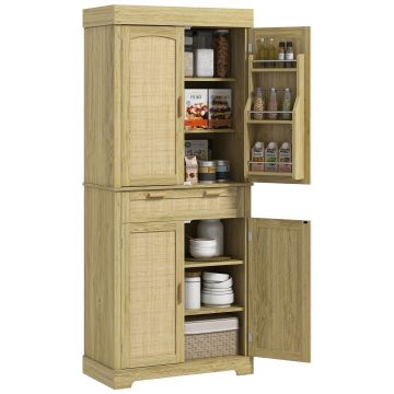 HOMCOM Dulap Înalt de Bucătărie în Stil Boho cu 2 Uși și un Sertar, Mobilier de Bucătărie, 76x40x183 cm, Stejar | Aosom Romania