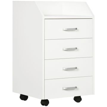 Vinsetto Fiset pentru Birou din Lemn cu 4 Sertare, Dulap pentru Birou cu Roti si Margini Inaltate, 40x36x65cm, Alb