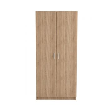 Dulap haine Baku, sonoma, 2 usi, cu bara si polita, 80 x 53.3 x 200.5 cm