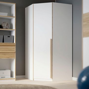 Dulap Pe Colț, 94,1/215/94,1 cm, alb, culoare lemn stejar